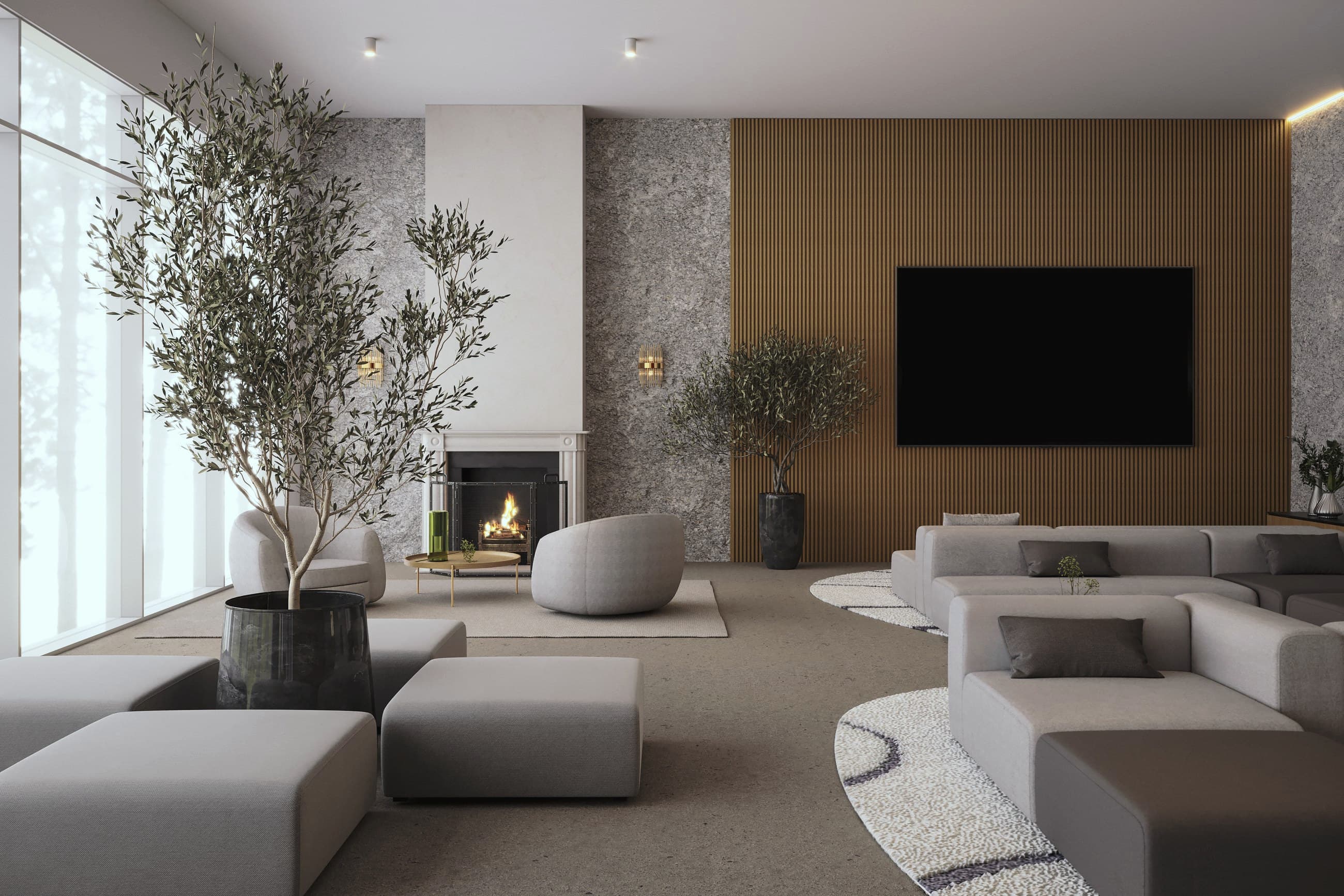 Living equipado con sofás y mesas de la marca Sierra